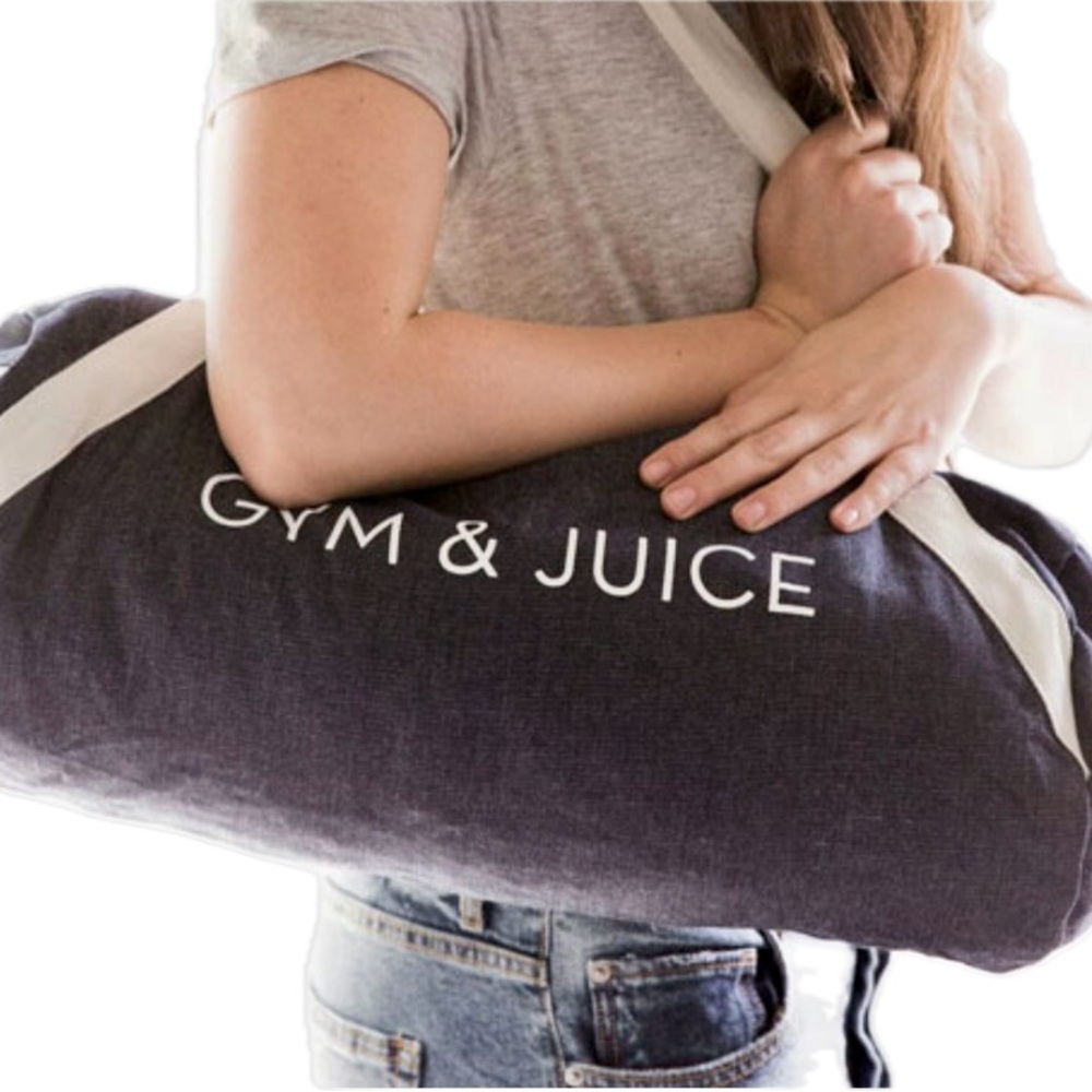 PRIVATE PARTY Navy and Cream 'GYM & JUICE' Canvas Denim Tote New without Tags